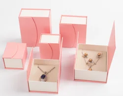 Custom Logo Printed Gift bracelet necklace jewel Packaging book style jewelry set Boxes pink flip top magnetic Jewelry