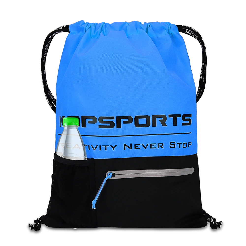 Kopbags Custom Logo Unisex Drawstring Bag Fashionable Plain Sport Gym Sack Pack with Nylon Lining Waterproof for Outdoor Usage