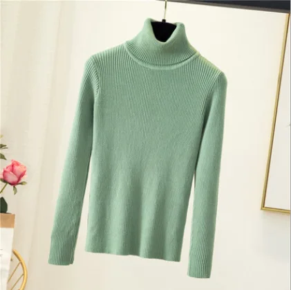 Custom Wholesale Solid Color Autumn Winter Turtle Neck Knit Sweater for Women