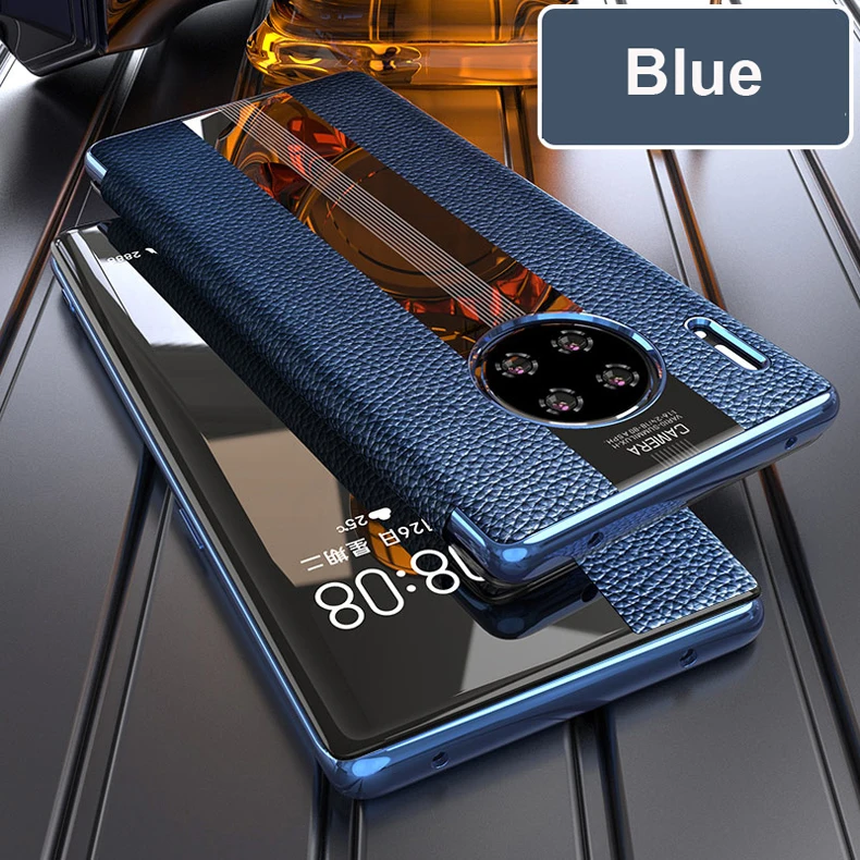 A103 Genuine Leather phone smart case for Huawei Mate 20 Pro Lite 20 X Cow leather Window flip case For Mate 30 pro 10 9 mate 8