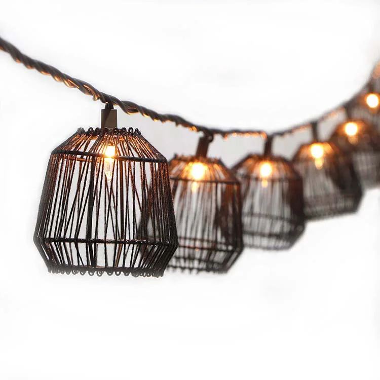 110V 8.5FT Decorative String Lights Outdoor Hanging Black Wire Metal Lantern Patio String Lights