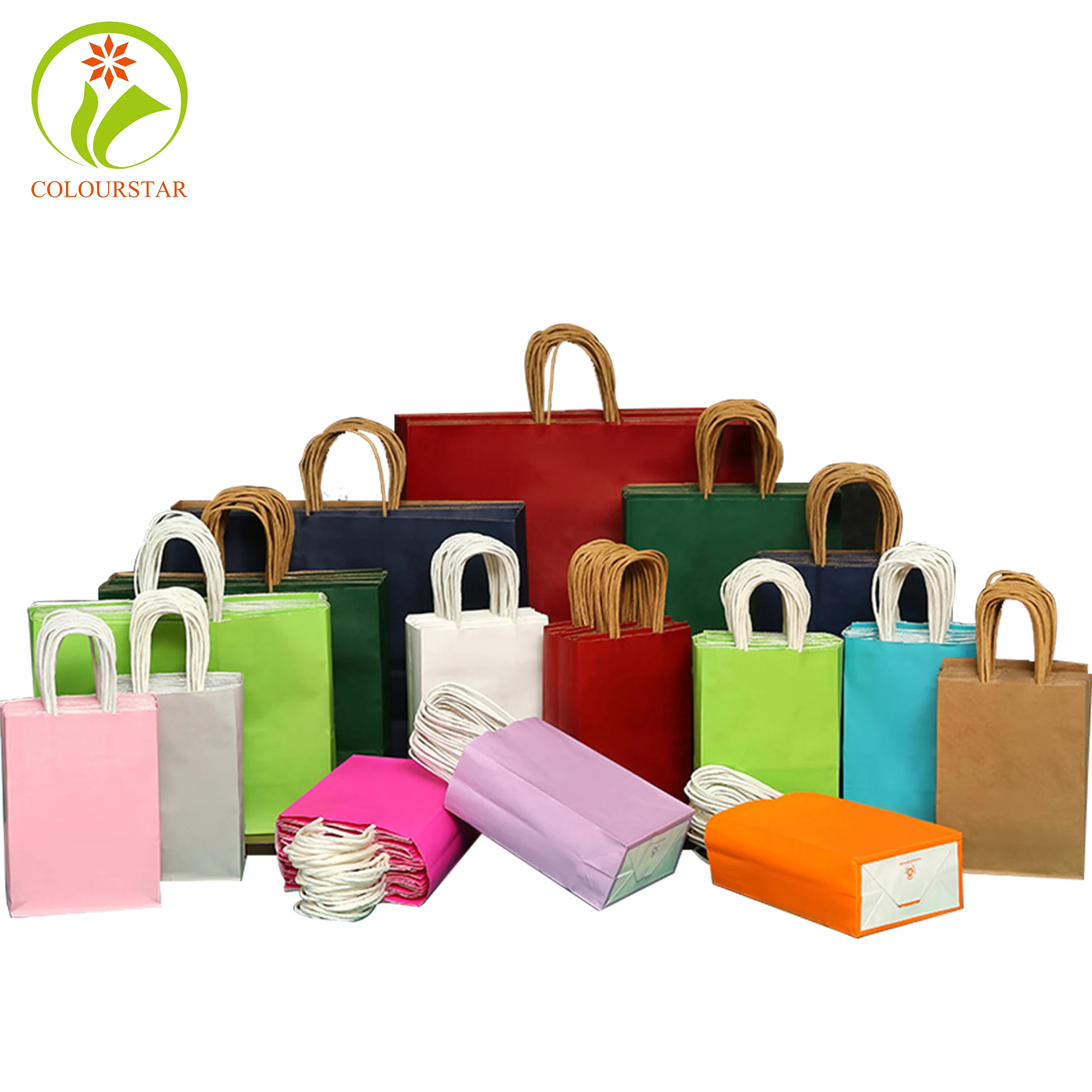 China Suppliers Customized Colourful bag And Logo Kraft Paper Bag Handle Food Gift Flower Paper Bag
