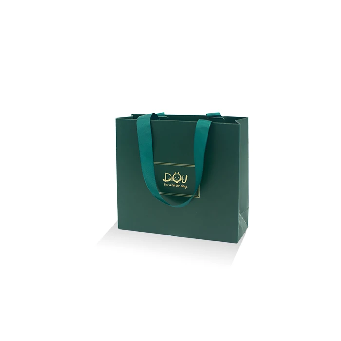 Yiwu Designer Foil Hot Stamping Small Medium Large Green Printed Custom shopping Gift Paper Bag with logo