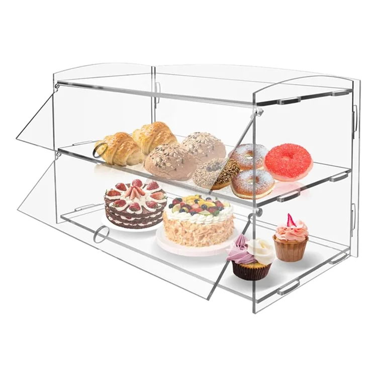High capacity and convenient clear acrylic showcase cabinet for home, bakery, grocery store, cafe and convenience store and more
