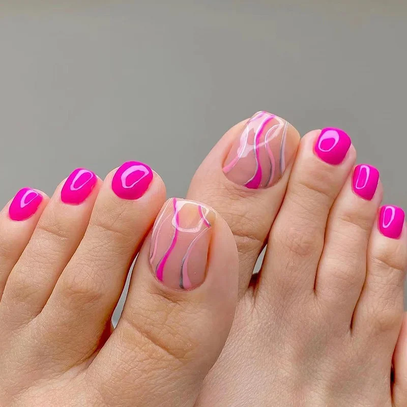 Sexy Fluorescent Pink Beautiful Toe Nail Designs Bulk Toe Press on Toe Nails Designer Brands for Women