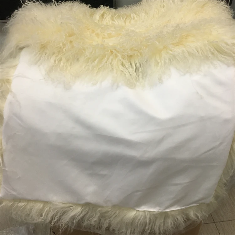 natural white beige Tibetan Sheepskin Lamb Floor Fur Rug