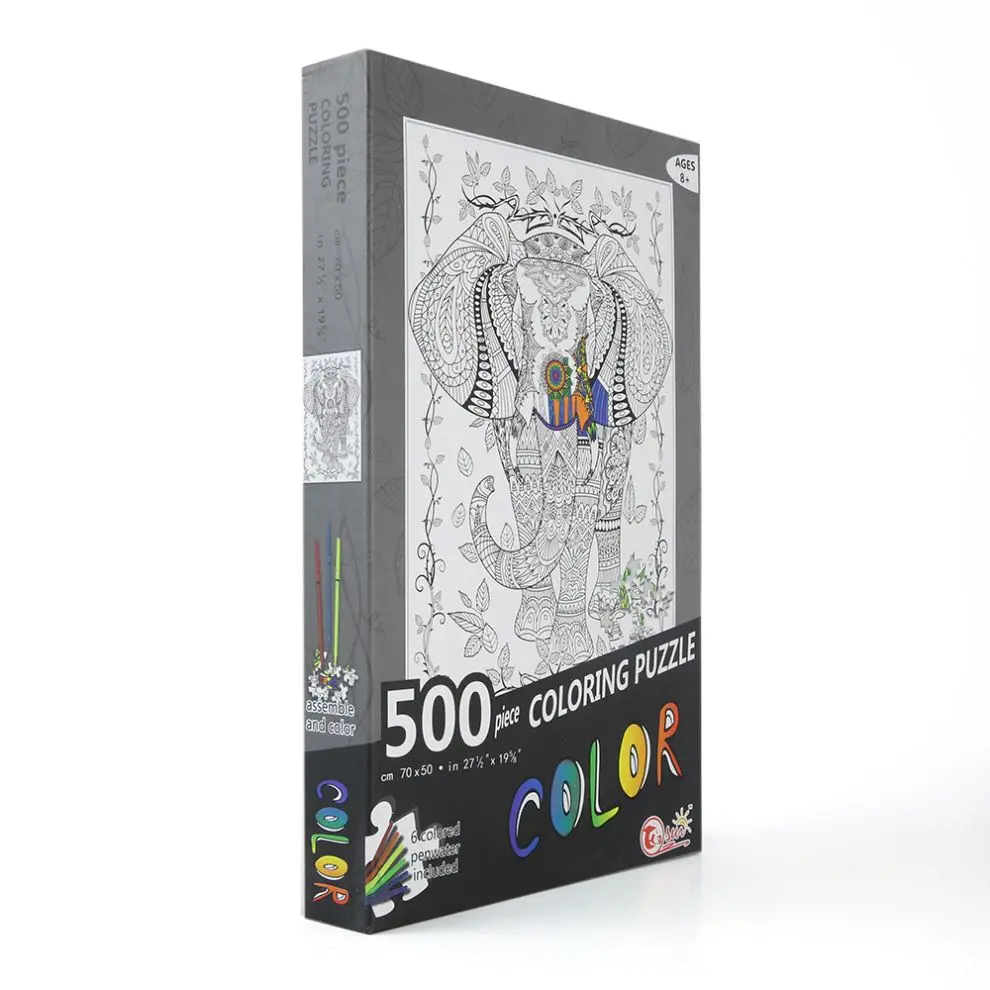 Custom unnique 500 pieces color paint elephant jigsaw puzzle