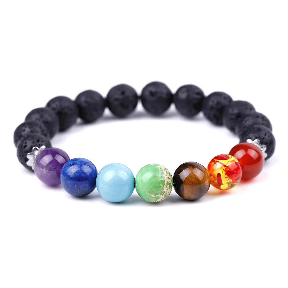 CELION 8mm Beaded Niome 7 Chakra Healing Beaded Bracelet Natural Lava Stone Bracelet for Women and Men