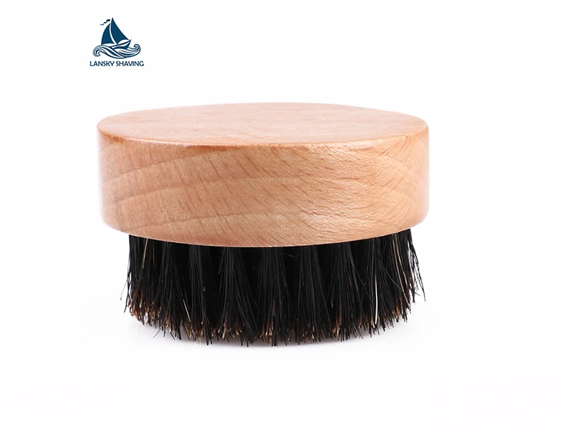 custom logo eco-friendly wood facial cleaning round beard brush