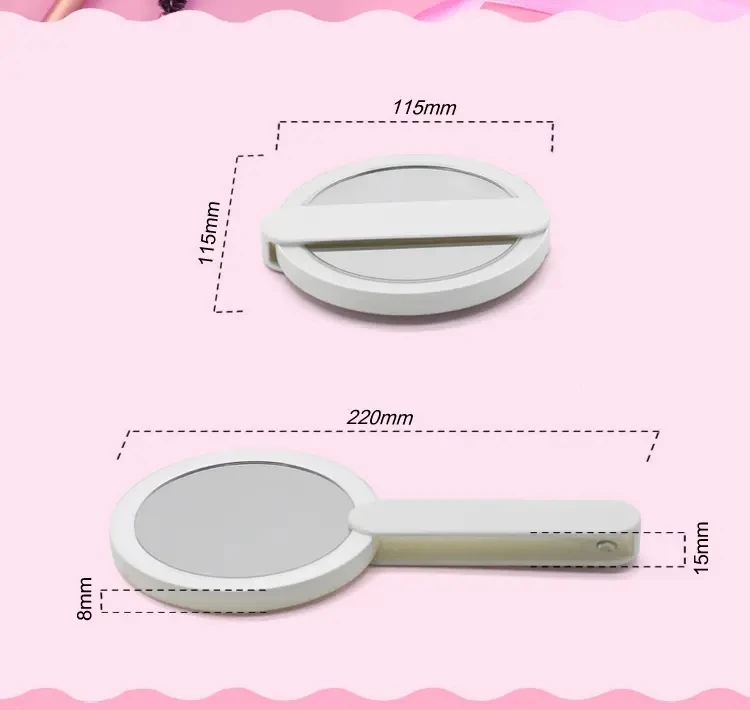 Mini LED Luminous Makeup Mirror Foldable Small Compact Mirror Round Portable USB Handheld Makeup Magnifying Mirrors with Light