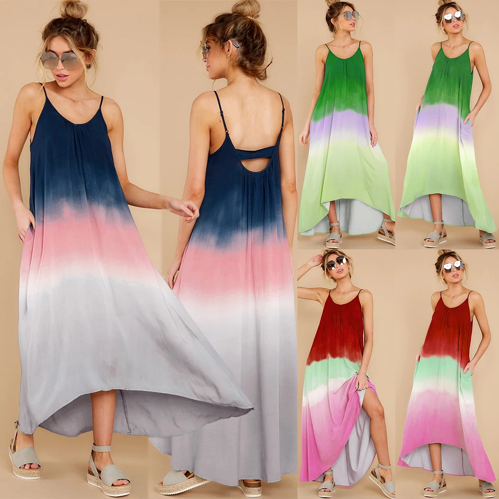 Wholesale Summer Custom Sleeveless Beach Casual Floral Tie Dyed Women Maxi Dress