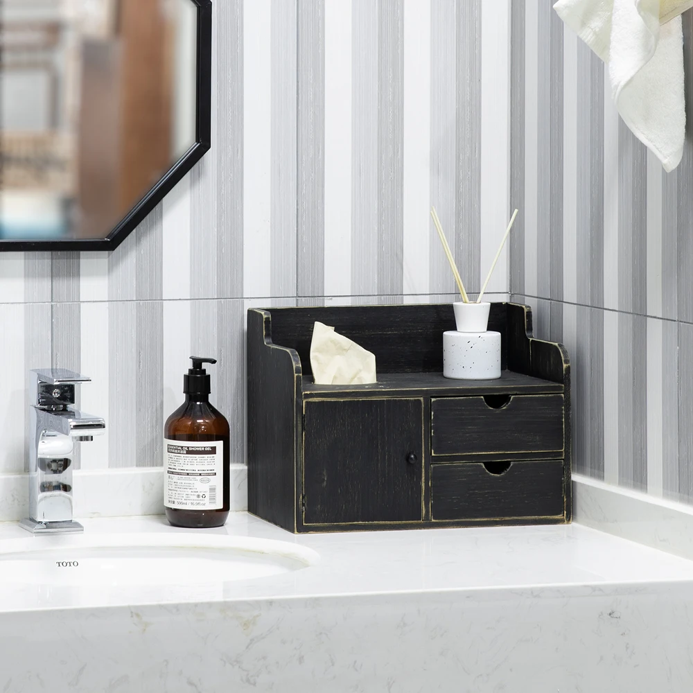 Amazon is selling well Manufacturer Well Made Black Vintage Wood Desktop Organizer - Tabletop Paper Towel Rack