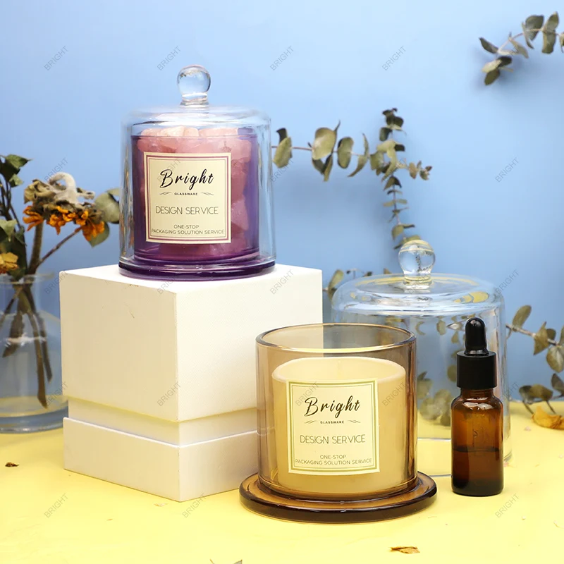 Aroma Body Scrub Luxury Empty 12oz  Custom Cajas De Carton Bell Cloche Dome Lids Glass Candle Holders Lanterns And Candle Jars