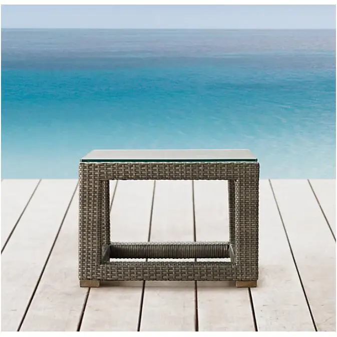 cheap outdoor wicker square glass top coffee table