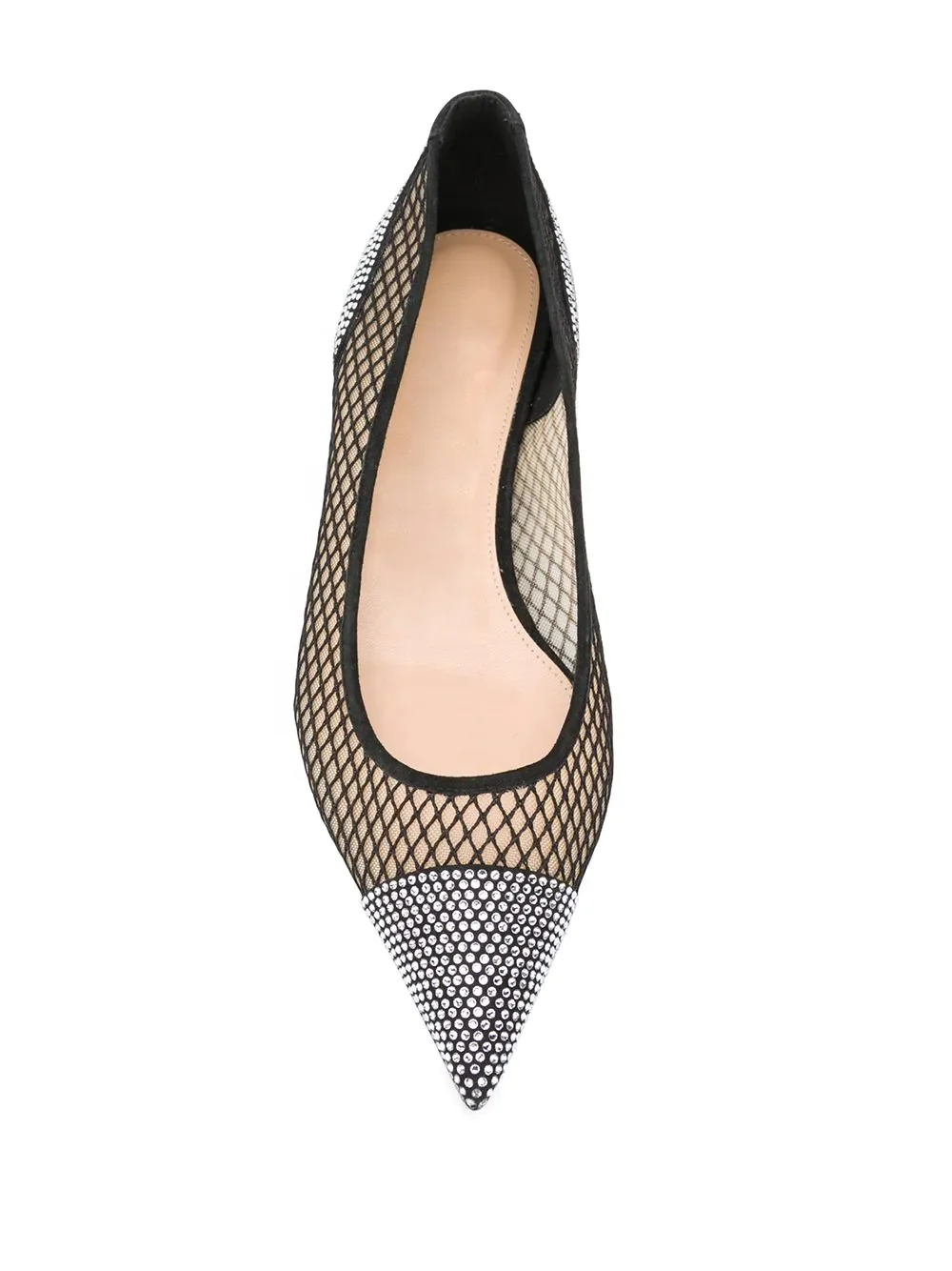 MANRINO-808 Italian Ballerina Shoes Ballet Flats Wedding Wear Slip-ons Net Yarn Splicing Crystal Mosaic Sharp Toe For Women