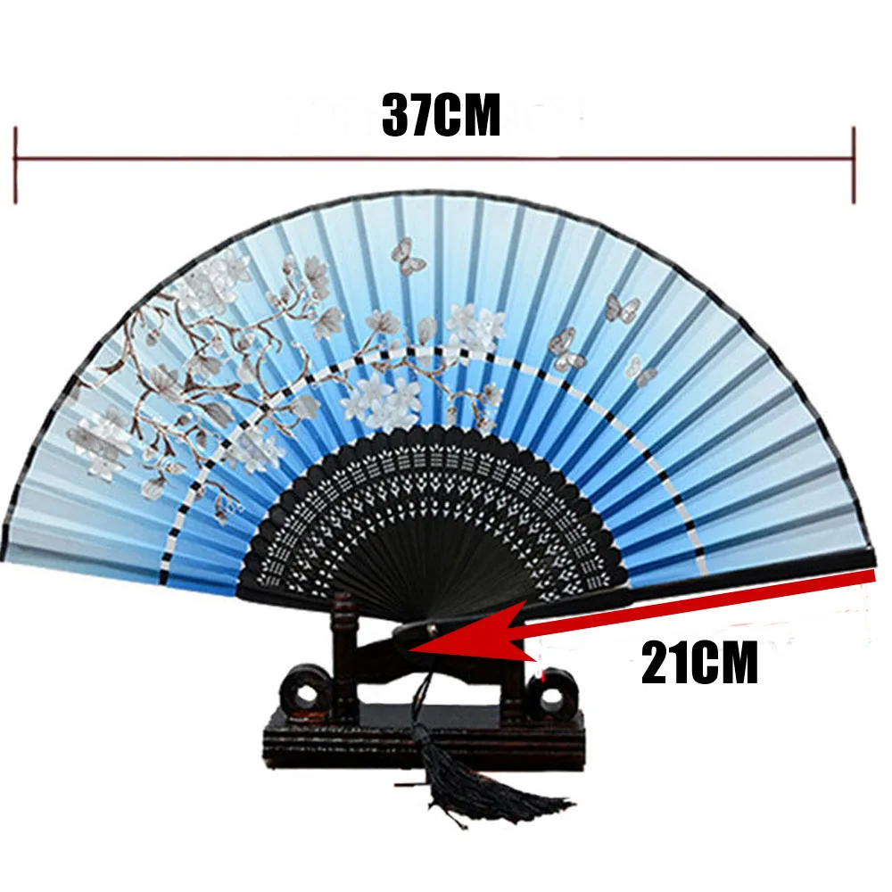 Bamboo Ribs Fabric Portable Folding Oriental Hand Fans with Tassel for Dance Performance Decoration Wedding Party Favor