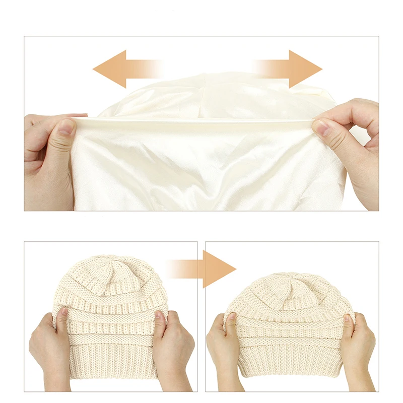 Wholesale Custom High Quality beanie hat Beanies Men Women Wool Acrylic Satin Silk Lined Cable Knitted Beanie Cap