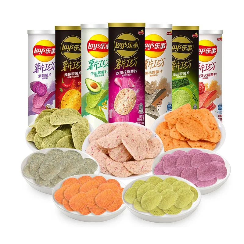 Wholesale lays 104g Potato Chips Canned Exotic Chips Chinese Snacks Classic Crispy Potato Chips