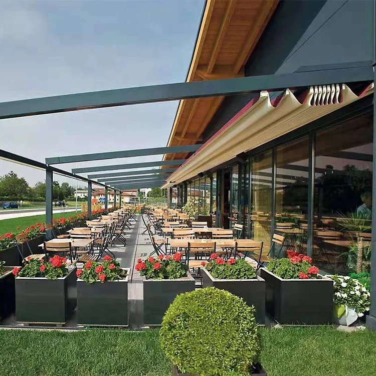 Motorized Waterproof Garage Awning Cost PVC Retractable Pergola