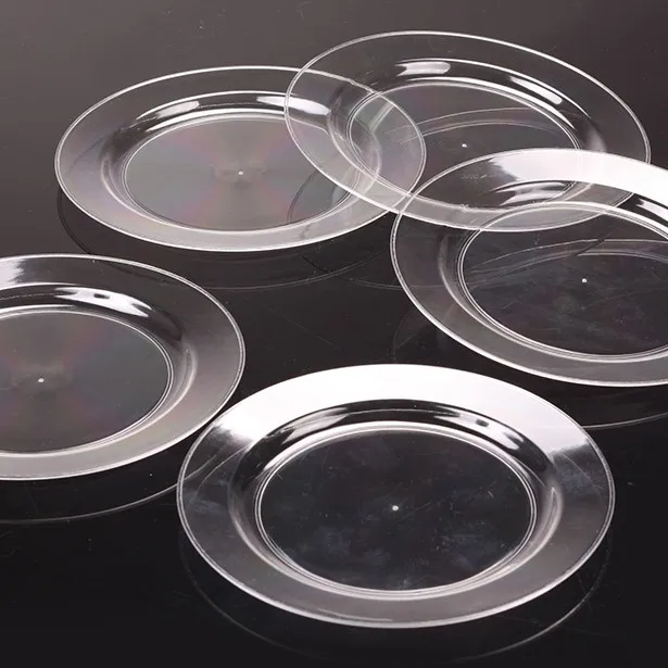 
christmasps clear disposable plastic round dish plates for lunch and party 