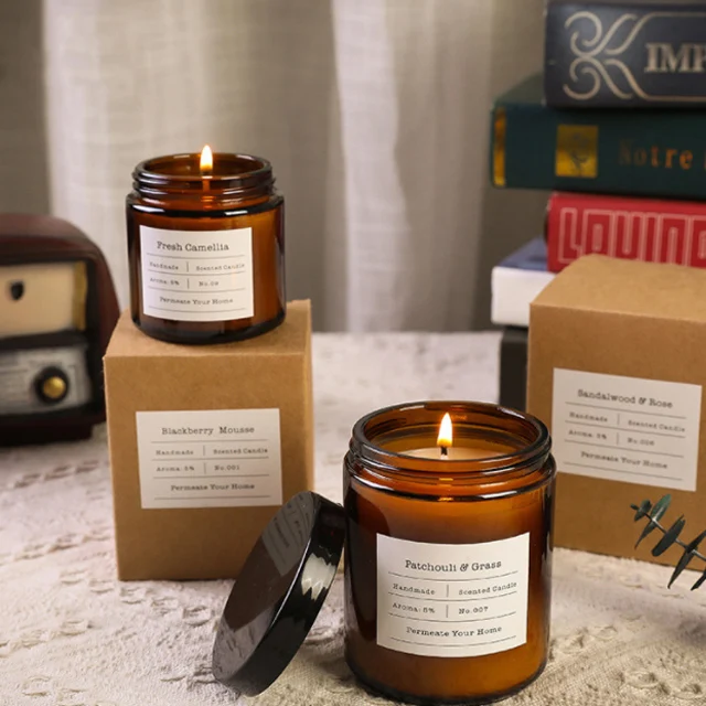 amber wide mouth glass storage jar with lid for candle cosmetic packaging 5ml 15ml 30ml 50ml 60ml 100ml  500ml