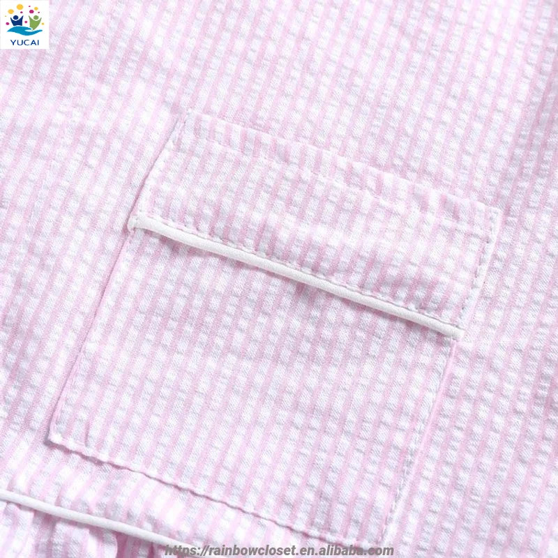 Children Girls Custom Design Ruffle Collar Shirts and Pants Set Kids Gingham Cotton Vintage Home Sleep Wear