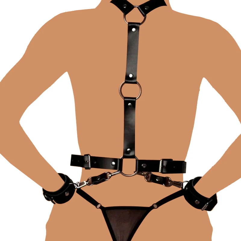 Hot Sell Leather Black Women Sexy  Lingerie BDSM Body Harness Belt Fetish Erotic Sword Gothic Clothes Adjustable Sexy Chest SM