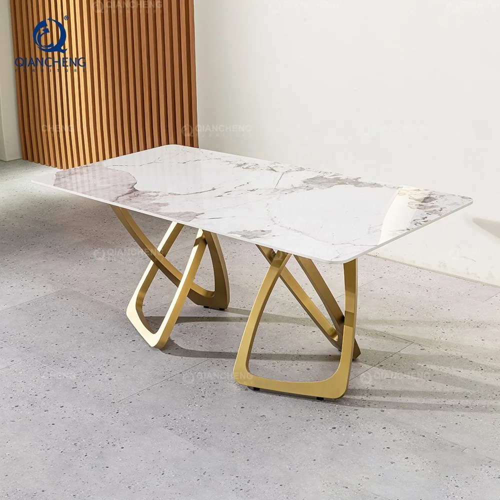 Power sellers chrome mirror luxury stainless steel marble dining set high end modern dinning room restaurant table