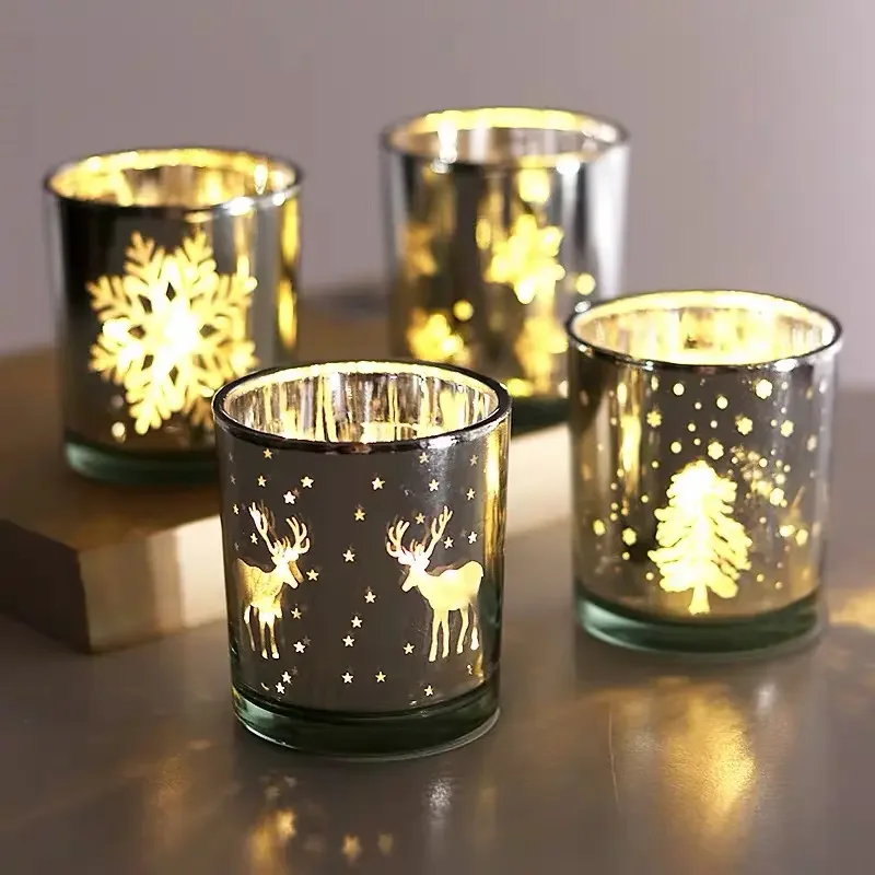 Christmas Ornaments Gifts Candle Jars Christmas Decoration Supplies Custom Christmas Tree Elk Snowflake Glass Candle Jars