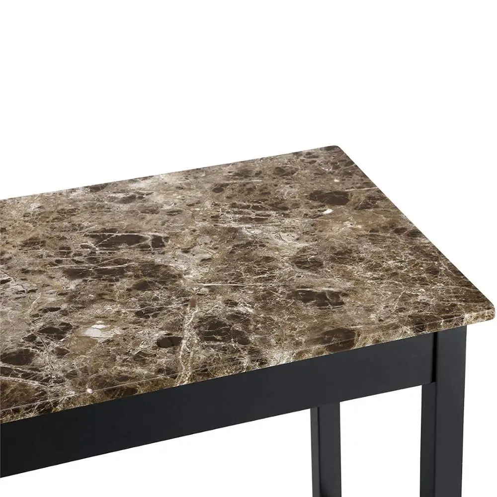 3 Pcs Dining Table and Chairs Set with Faux Marble Tabletop 2 Chairs Contemporary pub Table Set for kitchen room