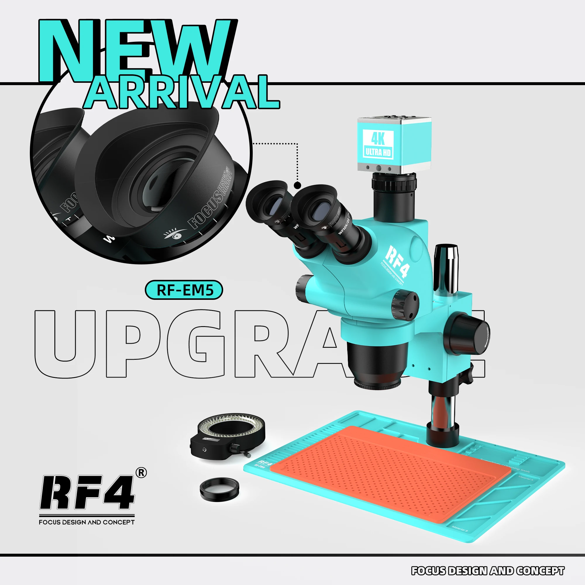 RF4 1080P 4K HD Camera PBC Repair Optical Instrument 6.5X-65X Triocular Zoom Microscope RF6565TV-PO4-4KC2