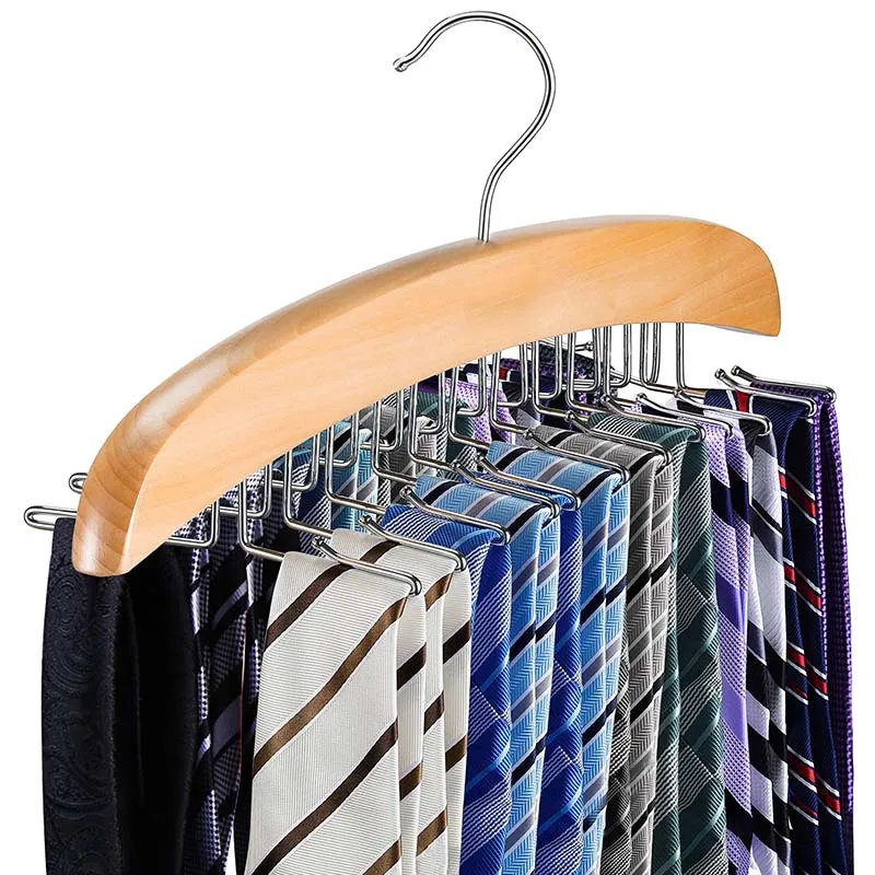 Tie Rack Hanger for Closet Wooden Tie Holder Organizer Necktie Storage  360 Degree Rotating Tie Rack Tank Tops Accessories