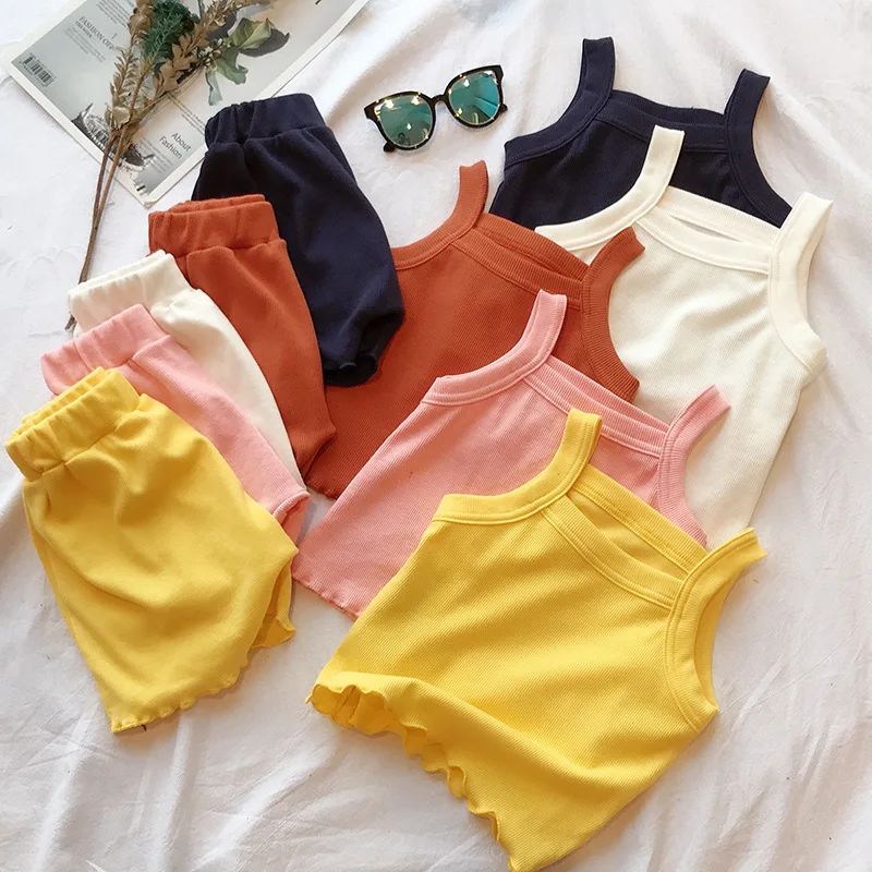 
Toddler Kid Baby Girl Clothes Set Sling Tops Shirt Shorts 2pcs Summer Cotton Baby Girls Outfit Cotton Clothes 