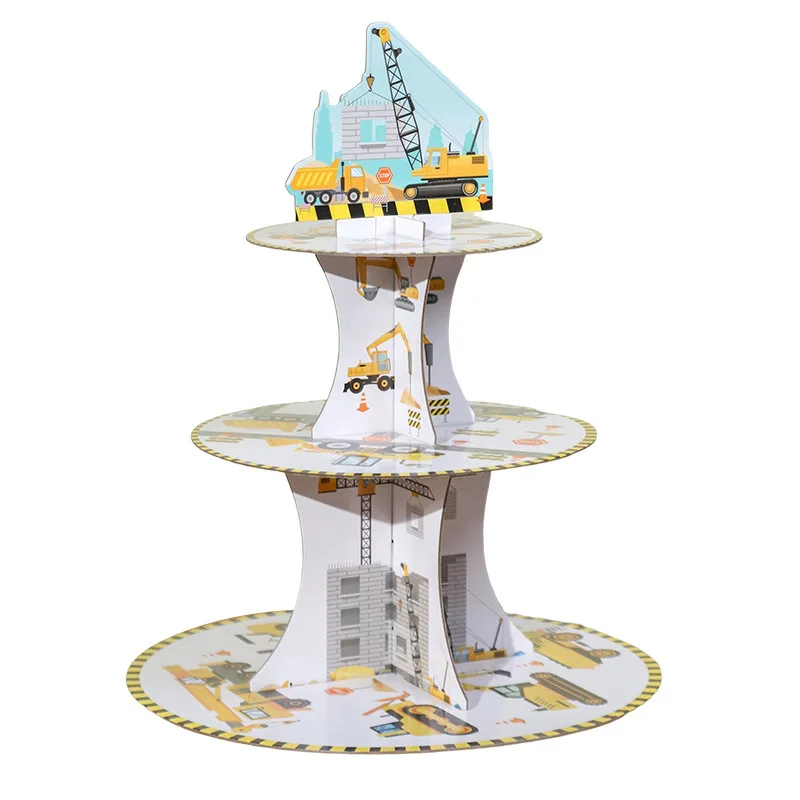 2023 NEW Cartoon Dinosaur Engineering machinery Cupcake Stand Table Dessert Cake Stand Birthday Wedding 3 Tier Cake Stand