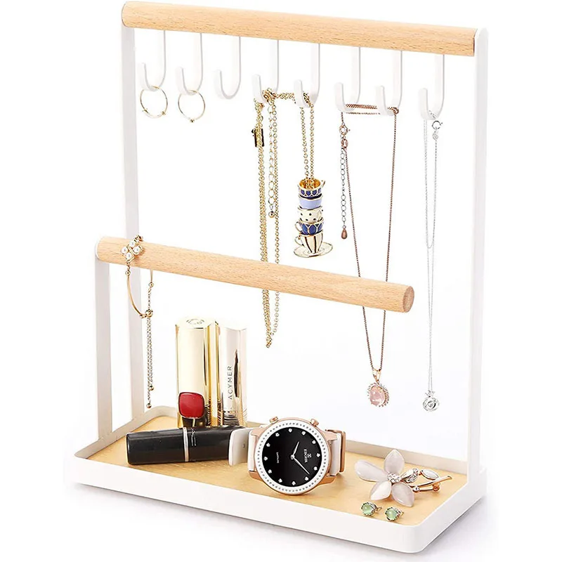 White Metal Wooden Jewelry Holder Jewelry for Storage Bracelets Necklace