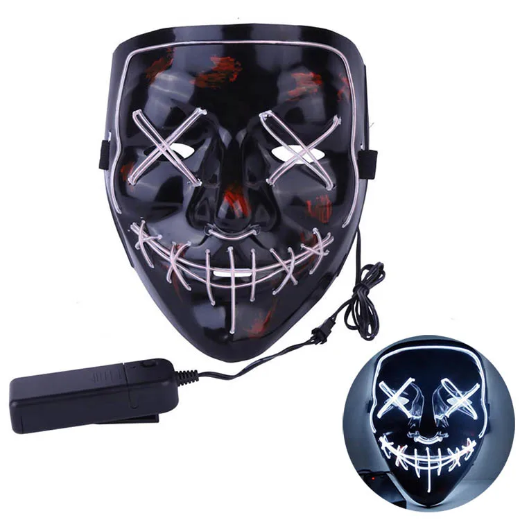 10 color available led neon mask halloween gift glittery el wire light up mask as carnival,dance party,dj,bar decoration