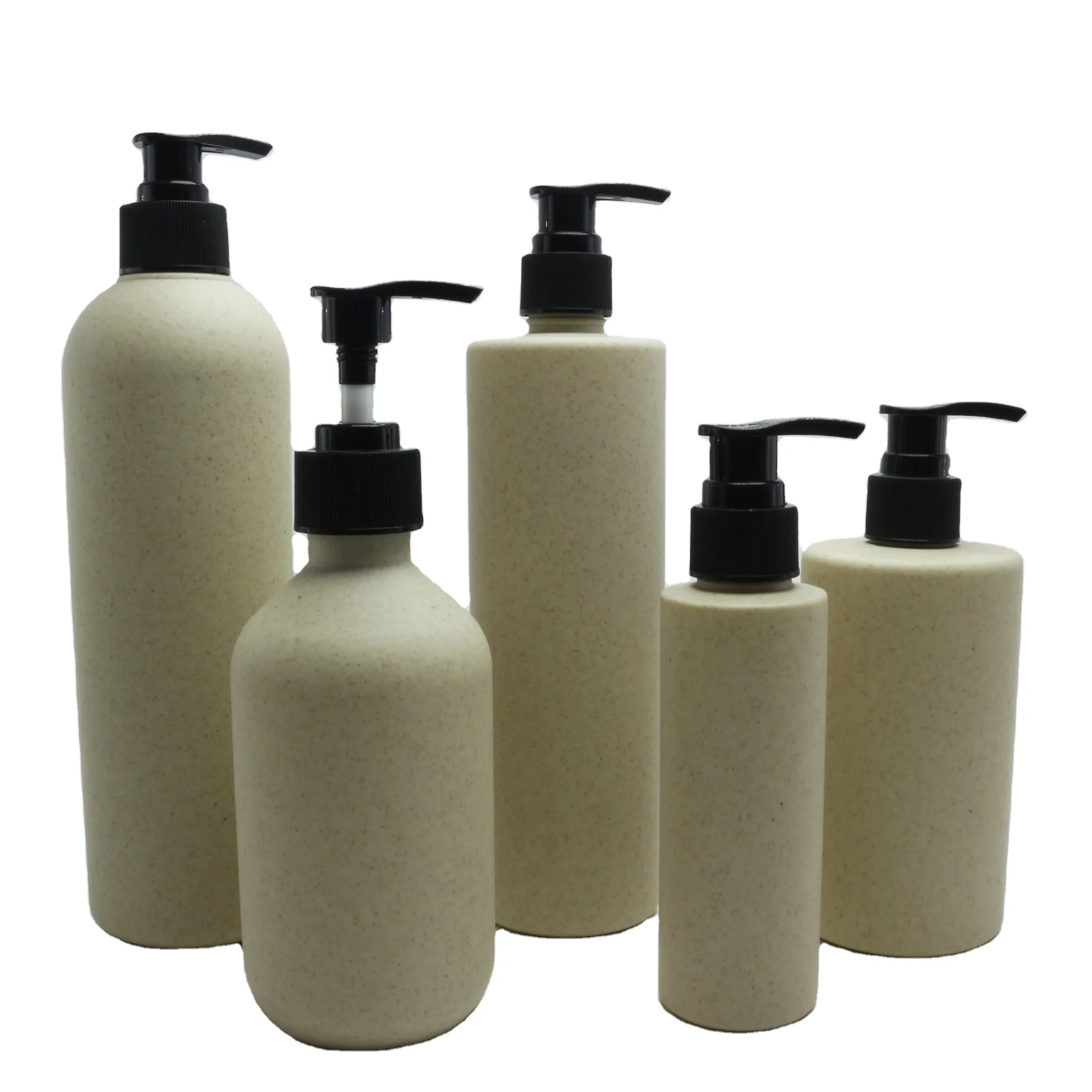 OEM Luxury 250ml 300ml 400ml 500ml Shampoo Empty Cosmetic Pump Packaging Wheat Straw Biodegradable Plastic Bottle PLA-P3