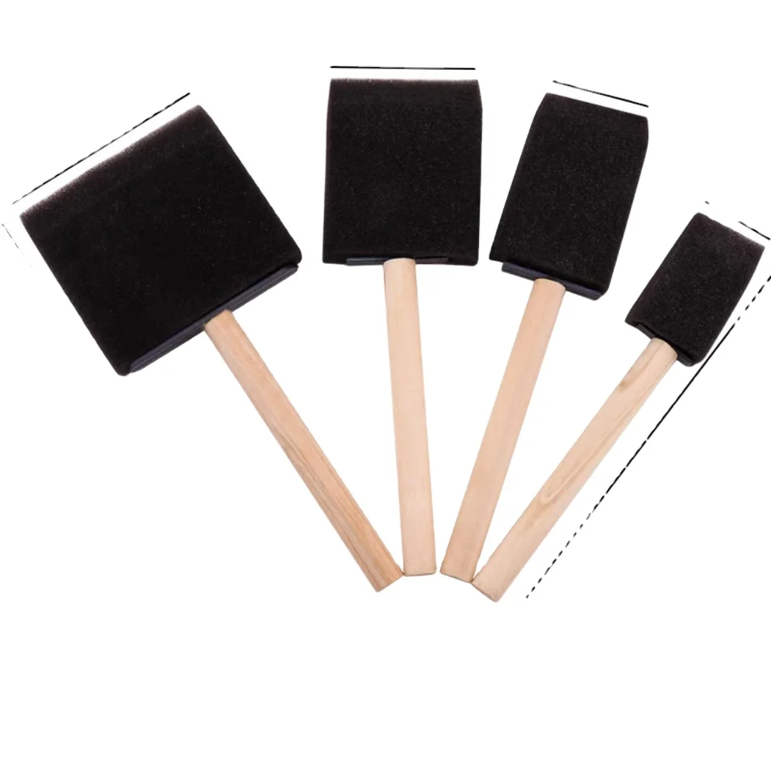Paint Brush 4Pcs Durable Lightweight Foam Sponge Wood Handle Paint Brush Set for Acrylics Stains Varnishes Crafts Art