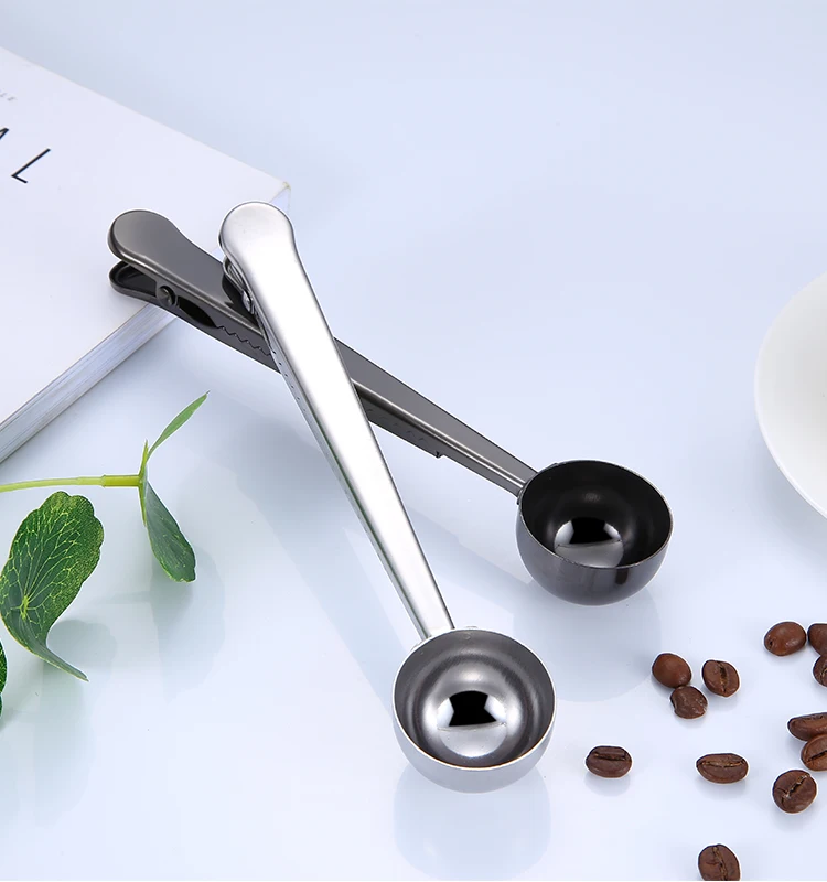 Coffee Measuring Spoon Milk Powder Scoop Stainless Steel Coffee Bean Spoon with Bag Clip