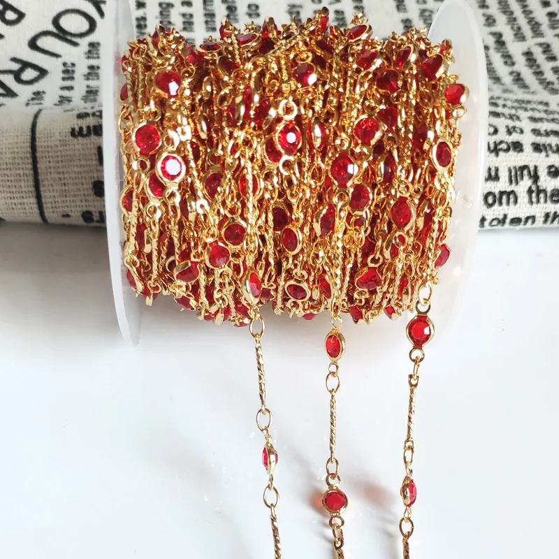 NANA high quality 24k italian gold plated chain, 1.0mm brass gold chain with 4.5x10mm stone