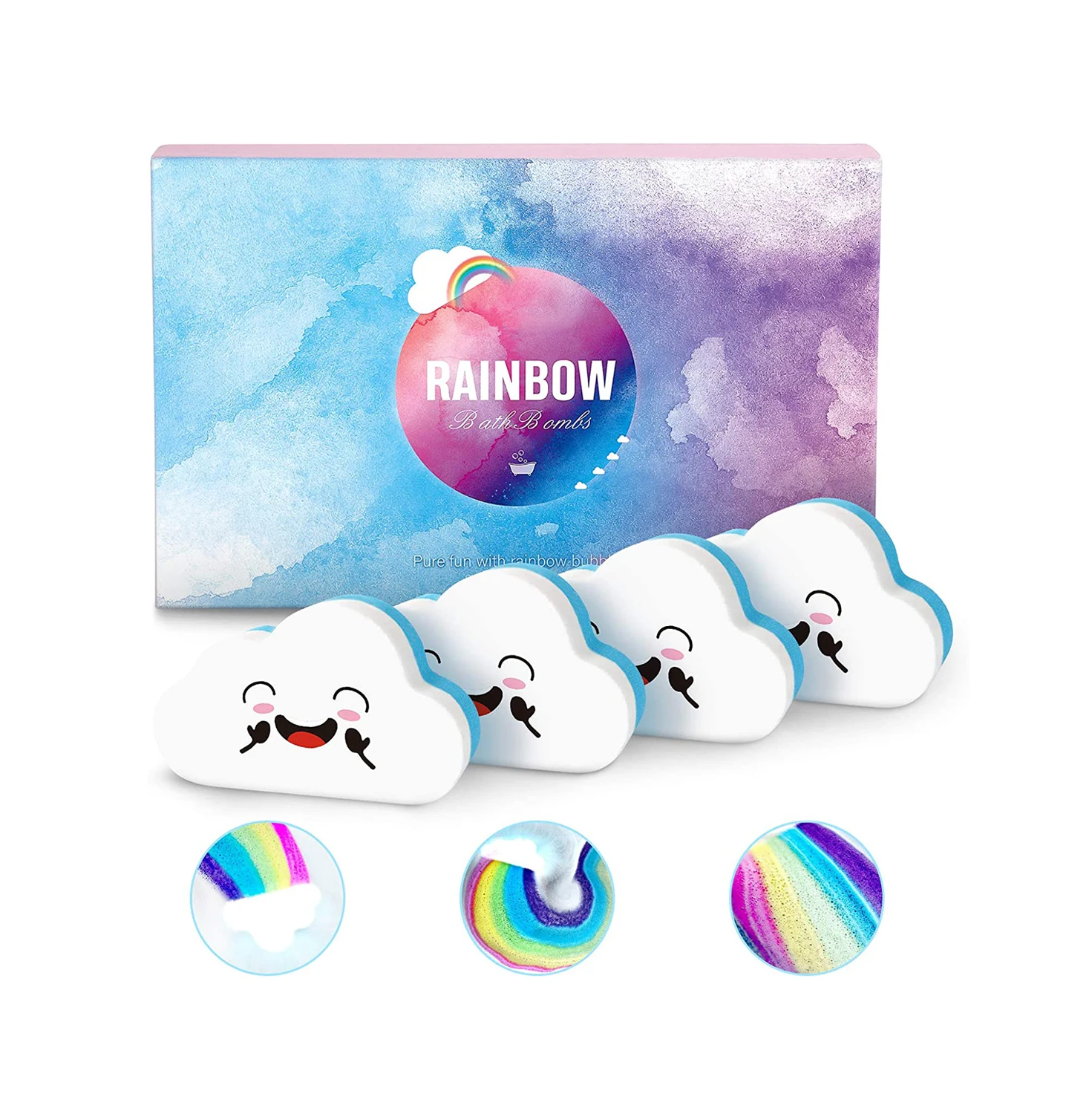 Wholesale Organic Bubble Cute  With Box Bomb Fizzer Rainbow Cloud Vegan Spa Customize Rainbow Bath Bomb
