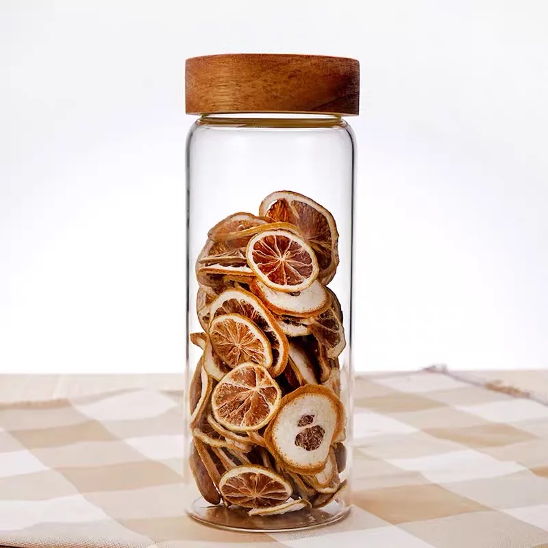 Customized Size large cookie coffee baby food storage glass jar with acacia lid