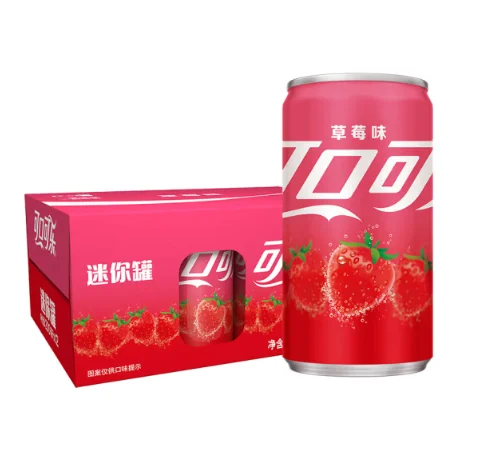 Wholesale Coca-Cola Strawberry flavored carbonated beverage Strawberry Cola mini mini can 200ml*12 cans/box