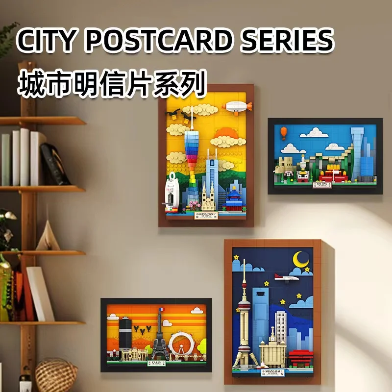 Wange 4928 Dubai City postcard small particle patchwork wall painting hanging creative photo decoration Building Blocks Sets