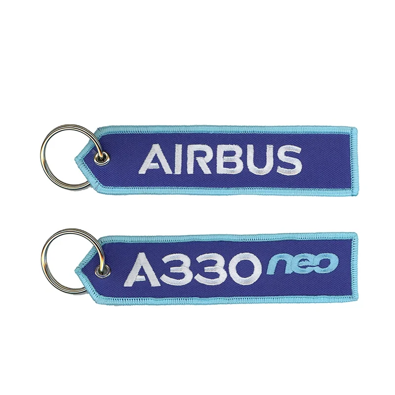 Custom logo embroidered keychain fashion airbus embroidery keychain for airlines