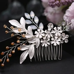 Гребень для волос с золотыми листьями и кристаллами, свадебный гребень для волос с кристаллами и цветами, аксессуары для волос с золотыми листьями, заколка для волос