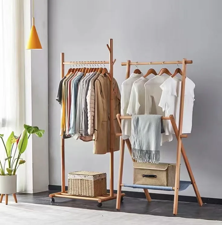 Modern Simple Style  Living Room  Furniture  Creative Solid  Wood Floor Hanger for Cloths coat rack