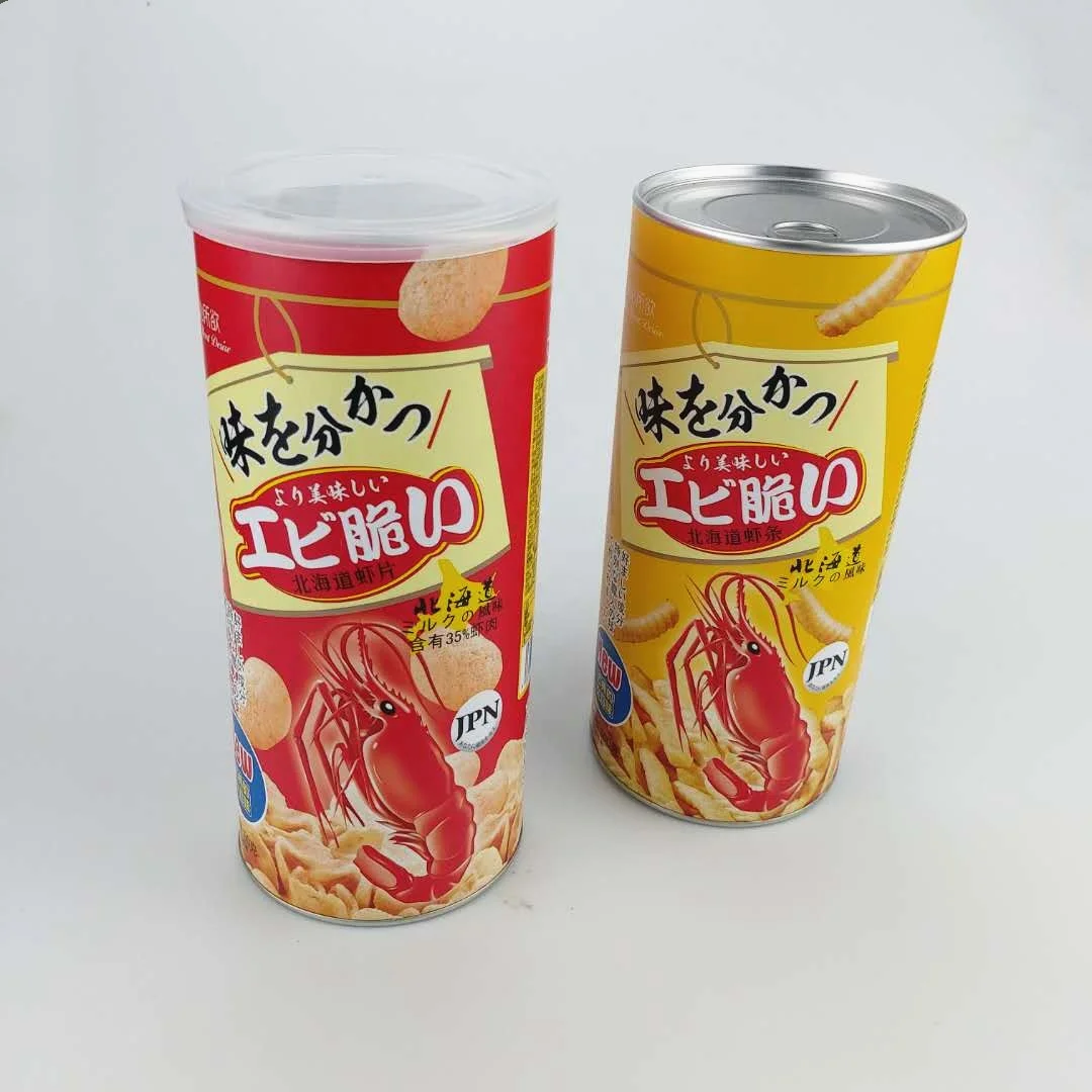 Fish chips box with easy peel off foil lid food grade paper cardboard tube packaging snack potato chips paper cans