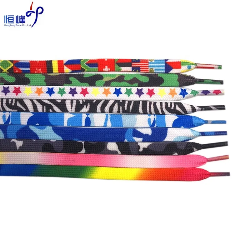 Оптовая продажа, плоские полиэфирные шнурки для обуви с сублимационной печатью