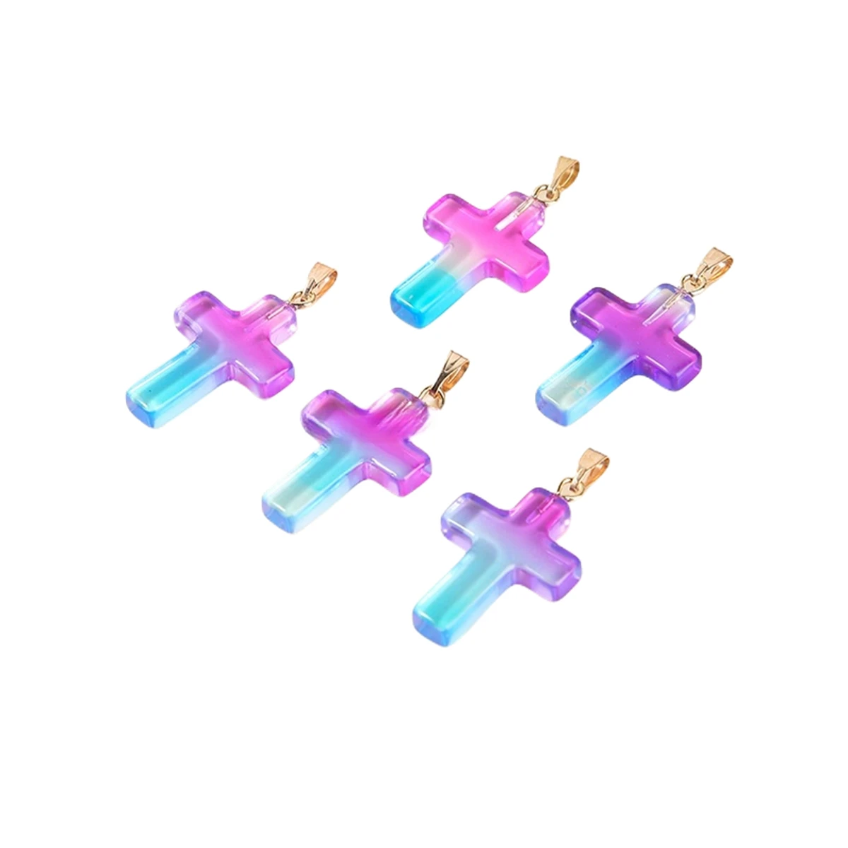 Healing Crystal Glass Cross Pendant Various Color Small Cross Pendant Necklace Keychain Earring Accessories
